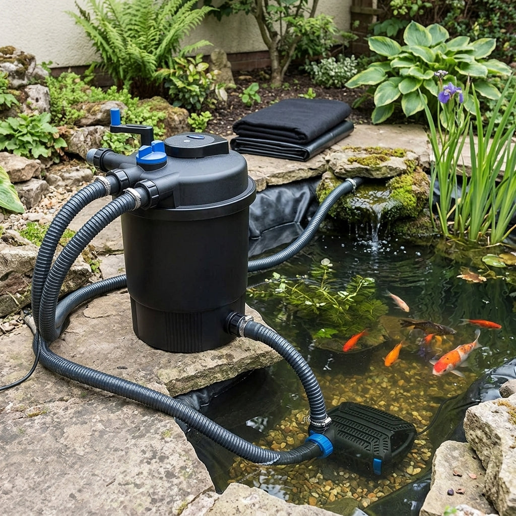 7.5m x 7.5m Pond Pump and Filter Set with Liner and Underlay, 25,000L