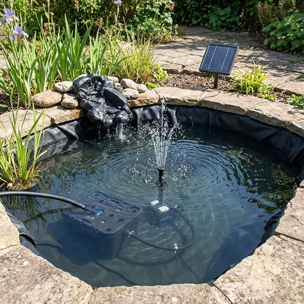 4 x 3m Solar Pond Kit with Underlay, Waterfall & Eco Filter 2000