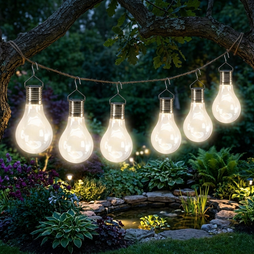 14cm Solar Hanging Light Bulbs, Warm White LED, Set of 6