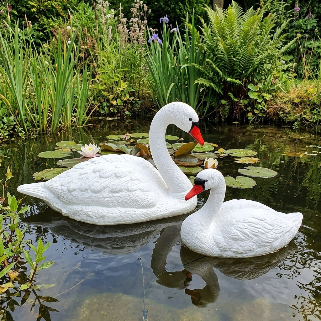 33cm & 81cm Floating Swan Ornaments – Pair for Ponds
