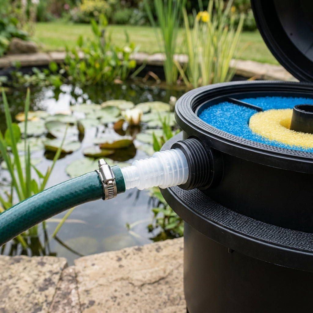 Small & Medium Clear Hosetail with Washer for Pond Filters – 8cm x 4cm