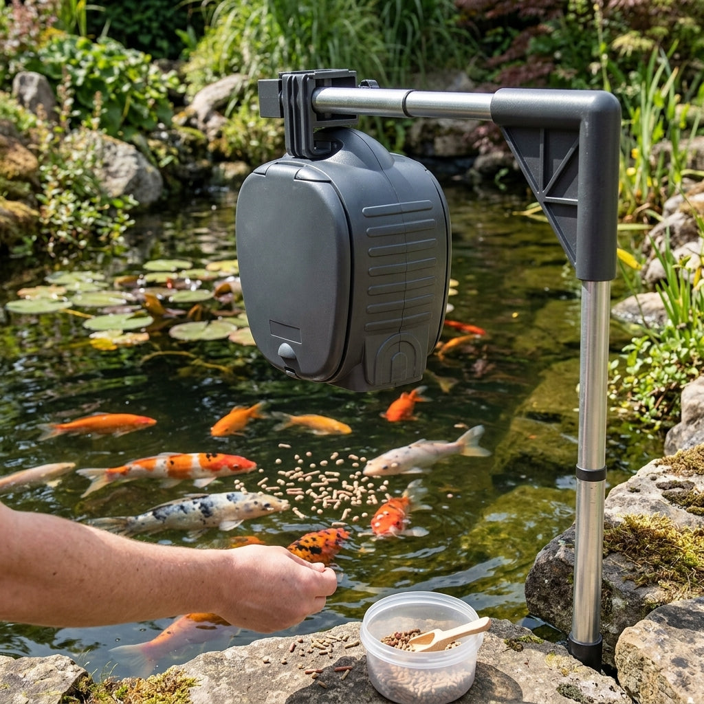 800ml Automatic Fish Food Feeder with Stand for Ponds