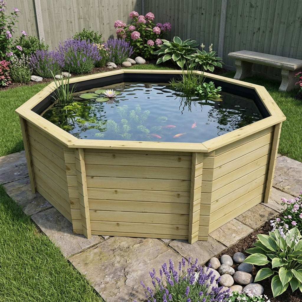 3.1m Octagonal Raised Pond, 4,078L, 27mm Timber Boards