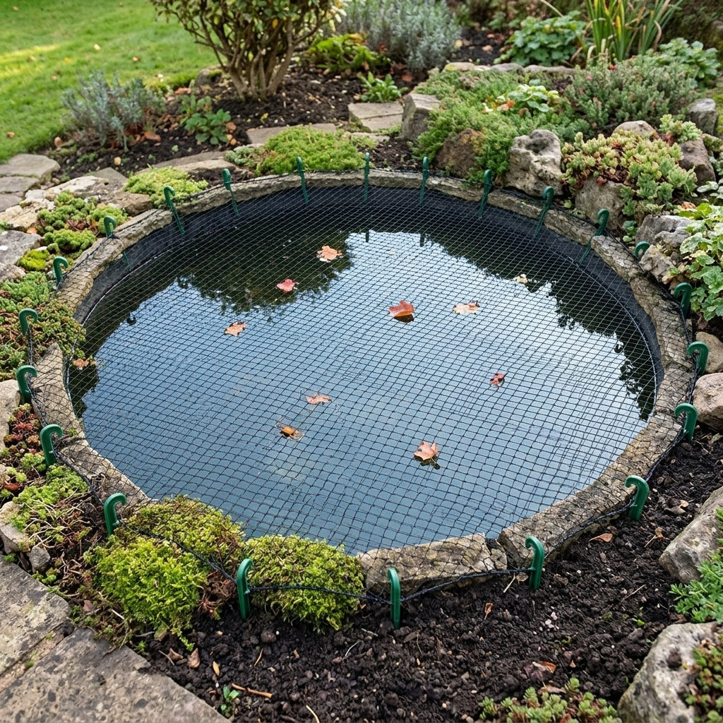 3m × 2m pond cover net with fixing pegs