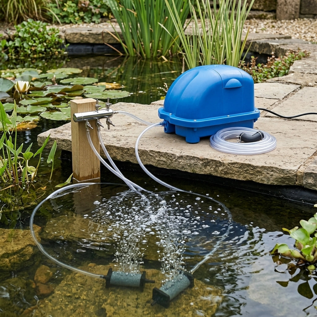 70 L/min Pond Air Pump Kit with 2 Air Stones and Manifold