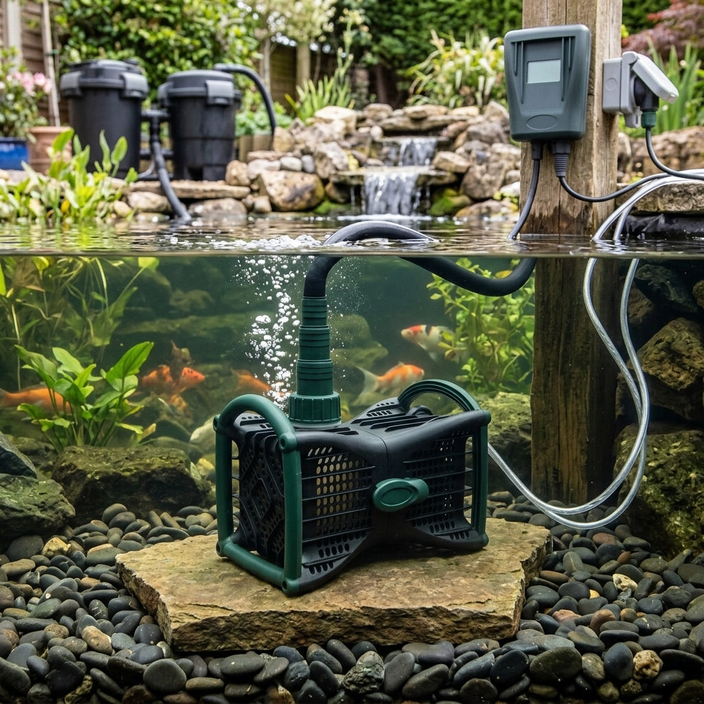 Variable flow pond pump 2250–4500 lph with digital controller