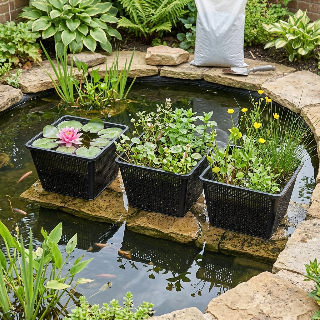 27 x 19cm Large Square Planting Baskets for Ponds – Set of 3