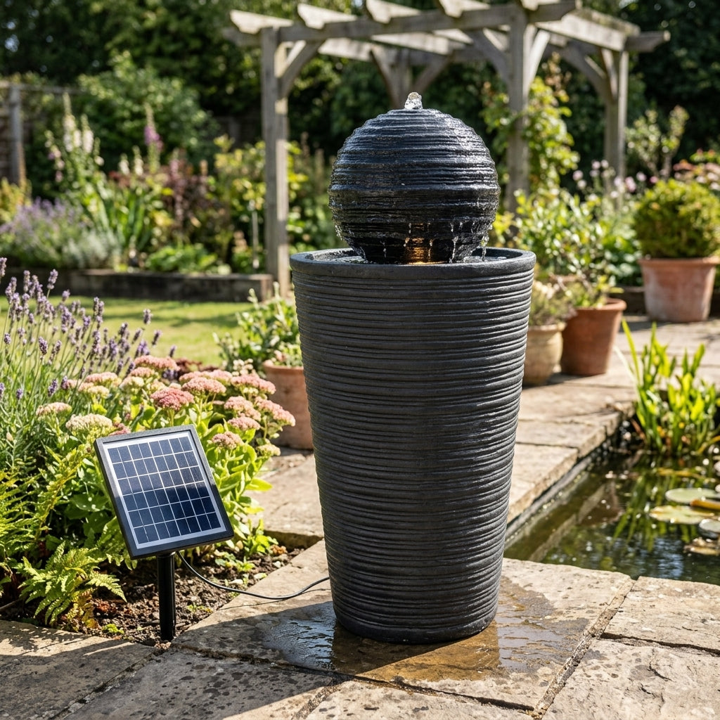 Solar Ball Water Feature Black – Self-Contained, Weatherproof Outdoor Light