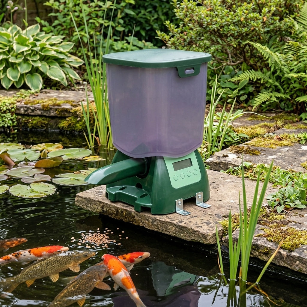 21 x 21 x 36cm Automatic Pond Fish Feeder, 7 Litre Capacity