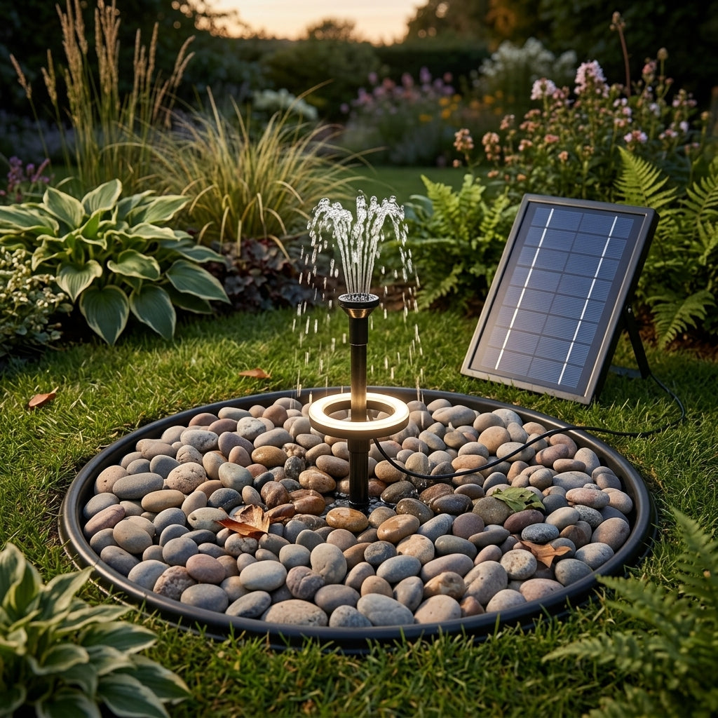 63cm Pebble Pond Kit with Solar Pump and LED Light, 16L Capacity