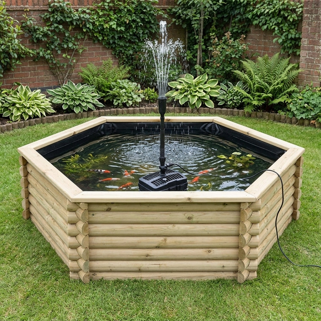 2.29m x 0.59m Raised Wooden Pond with PVC Liner and 300 Gallon Capacity