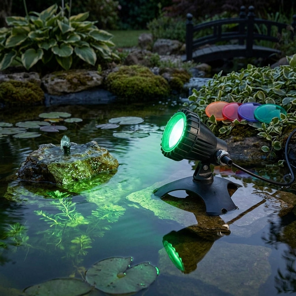 20W Halogen Pond Light with Coloured Lenses, Single Unit