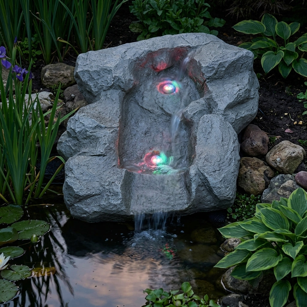 61cm Base Waterfall Feature Polyresin with Solar Colour Lights