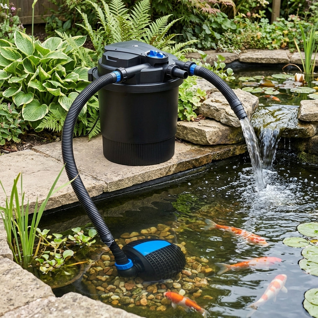Pressure Filter and Pond Pump Set with Auto-Clean, 45cm x 55cm Filter