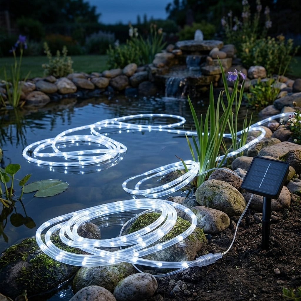 5m Solar LED Rope Light, Hollow, 100 LEDs, IP65 Waterproof