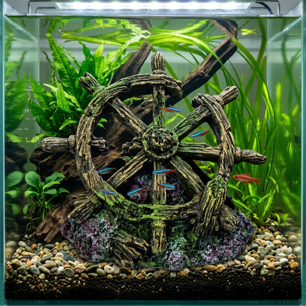 Aquarium Wheel Ornament – Decorative Feature for Fish Tanks