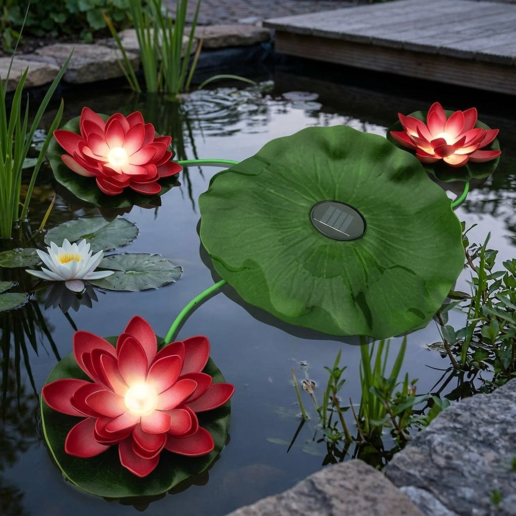 72cm Floating Solar Lilies Set – Artificial Pond Plants with LED Lights