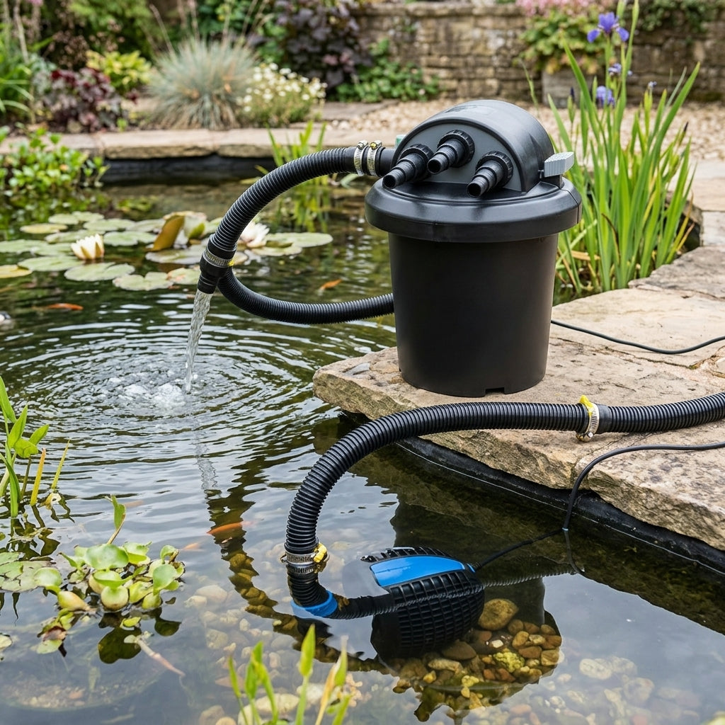 10000 Litre Pond Pump and Filter Set with 6000lph Flow and 11W UVC