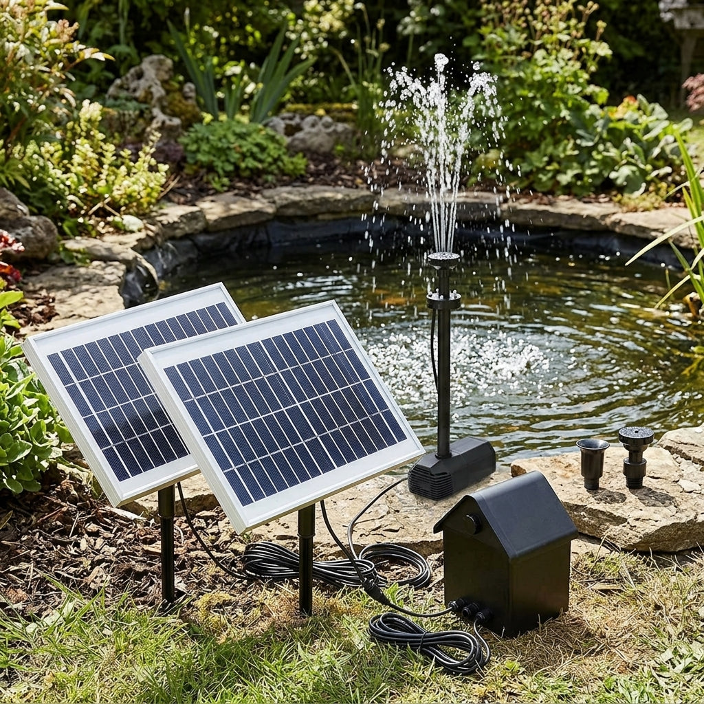Solar Fountain Pump with Battery and LED, Max Height 1.8m, 20W