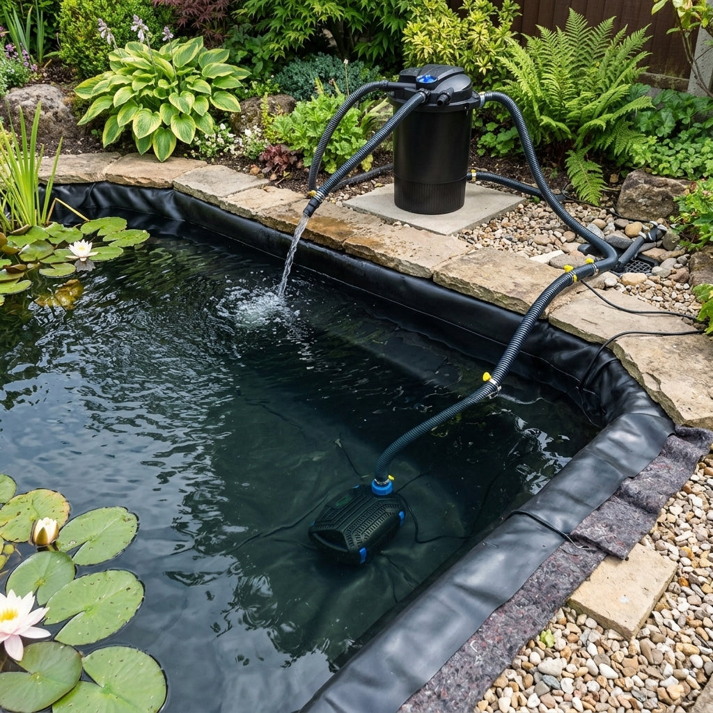 9m x 7m Garden Pond Kit with Liner, Underlay and Auto Filter System
