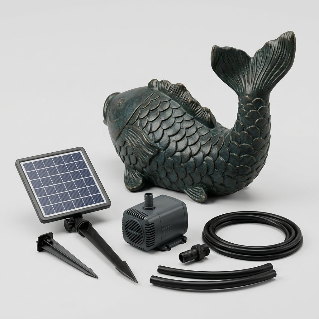 27cm Koi Fish Spitter Ornament with Solar 250lph Pump Kit (view 2)