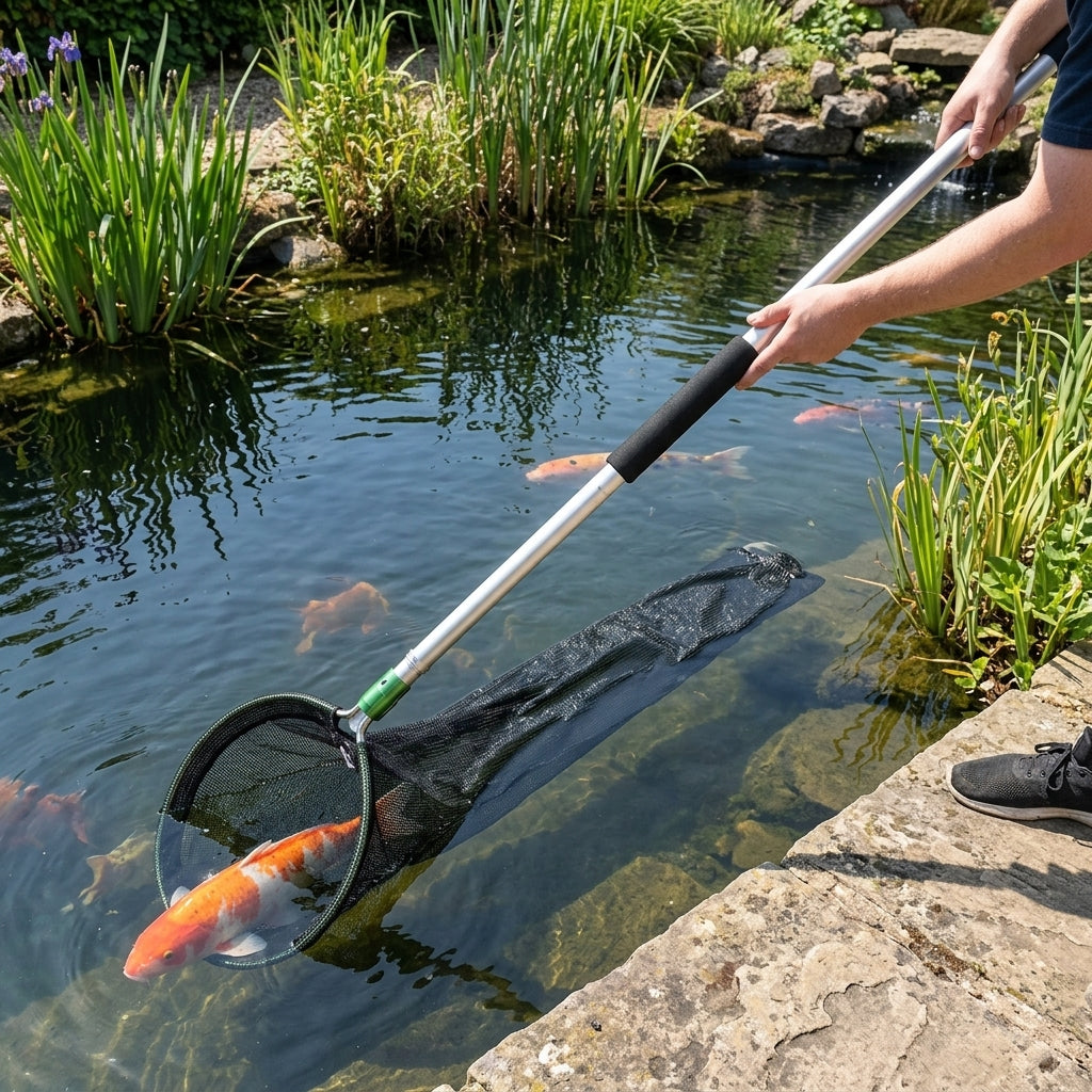 3m Telescopic Handle with 119cm Koi Sock Net, 40cm Diameter Opening