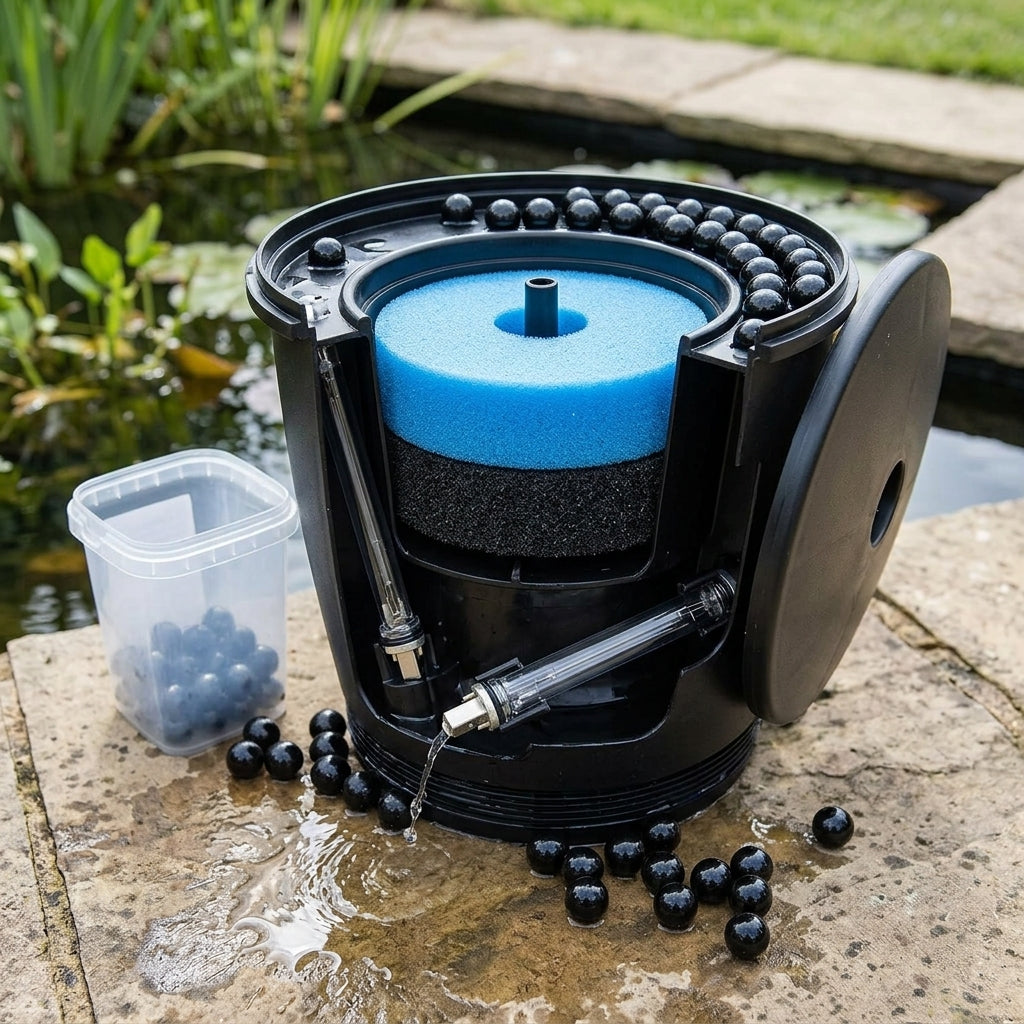 22cm x 7.5cm Pond Filter Maintenance Kit with 7W UVC Bulbs & Gel Balls