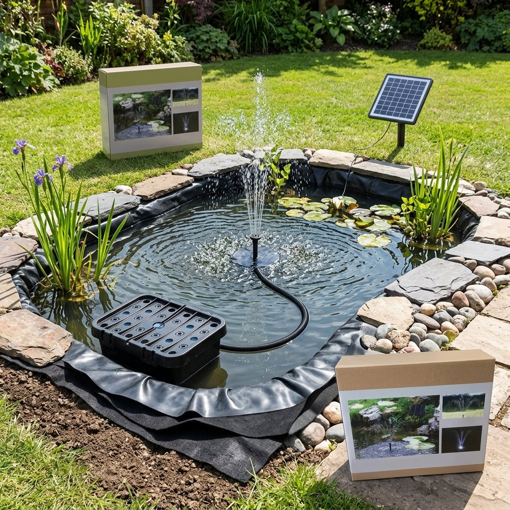 4 x 3m Pond Kit with Eco Filter, Solar Pump, Liner and Underlay