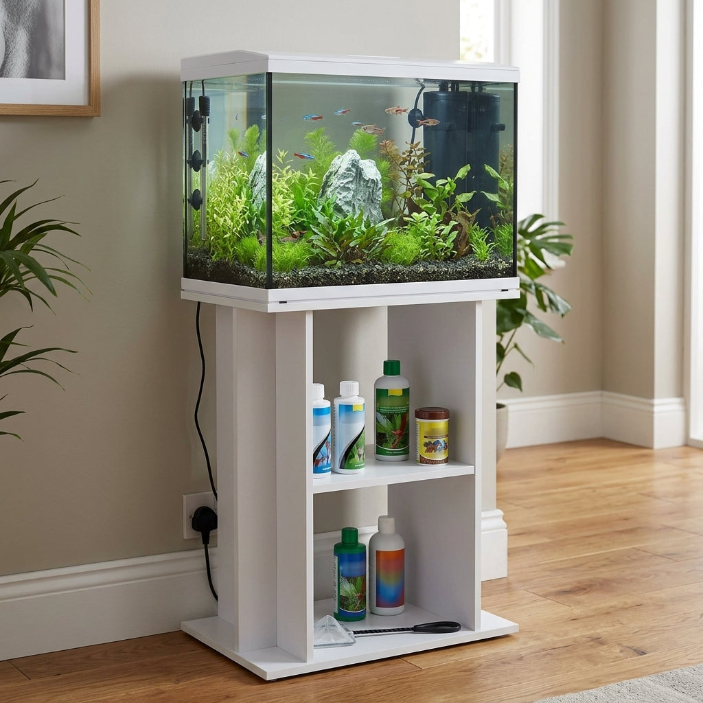 58x30x45cm Glass Aquarium and Stand Combo, 60L, White Finish