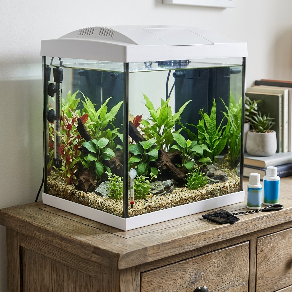50L Tropical Aquarium Starter Kit with LED Light and Heater, White