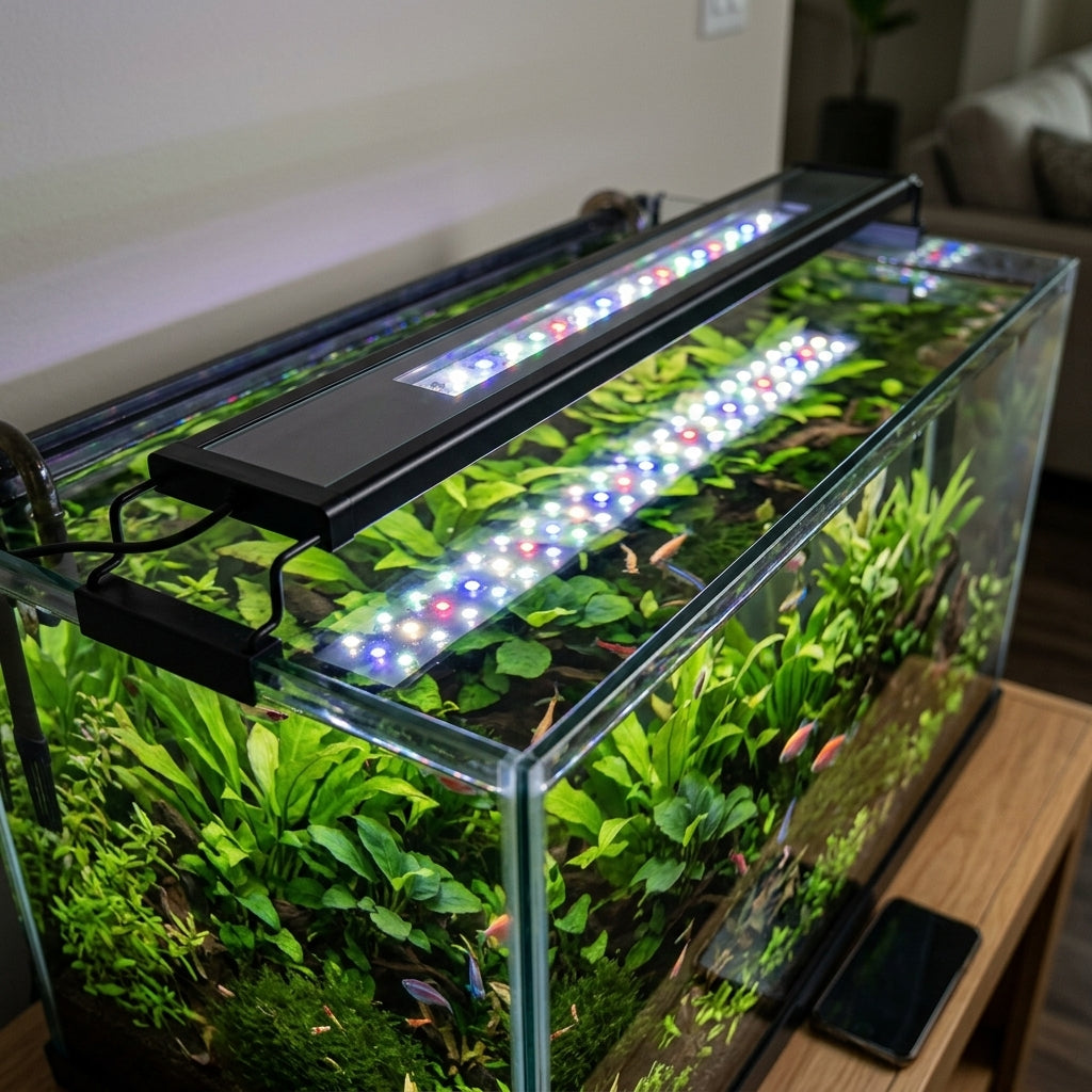 25W LED Aquarium Light with Bluetooth & Wi-Fi, IP67, Adjustable Brackets