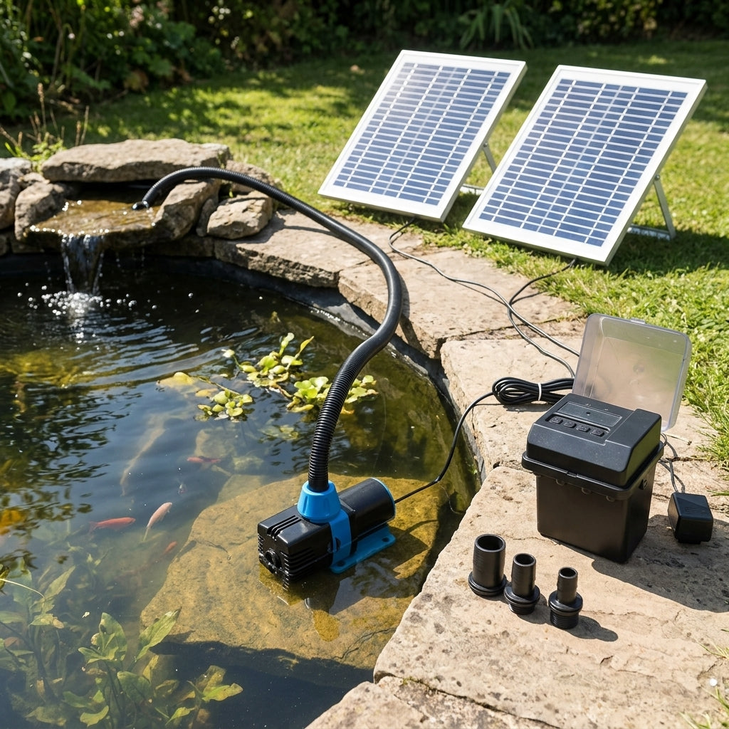 Solar Pond Pump Set with Battery and 50W Panel, Max Flow 3,000lph