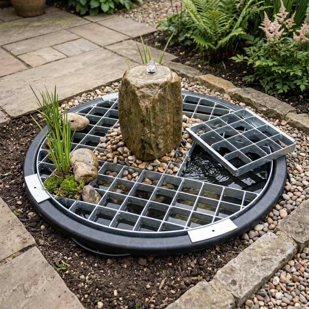 150L Round Water Feature Reservoir Kit with Heavy Duty Grid
