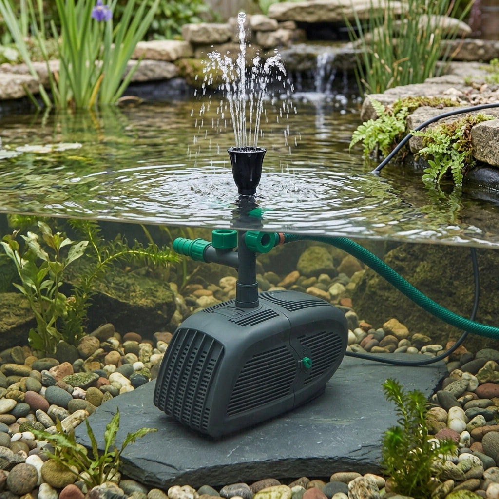 5500 lph multi-function pond pump with 5 fountain heads