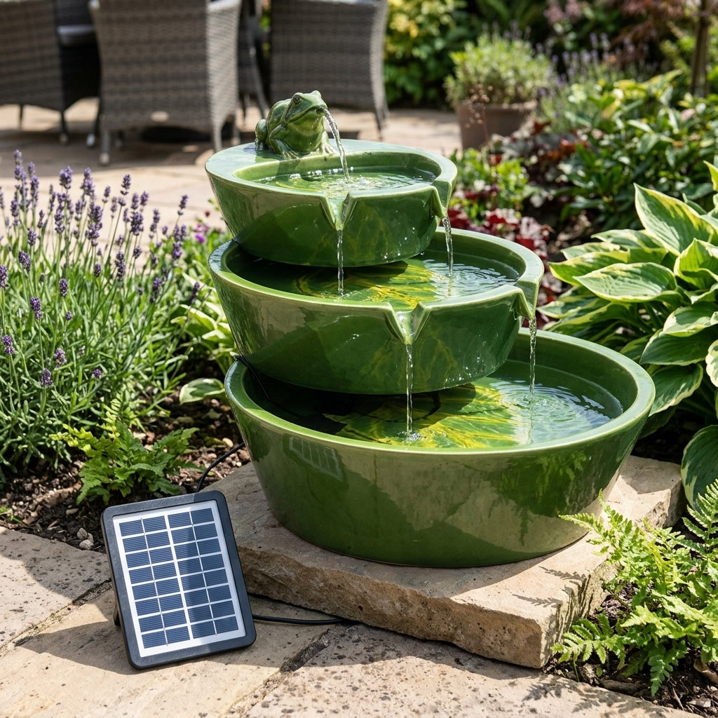 Stepped Frog Cascade Solar Water Feature for Garden or Home