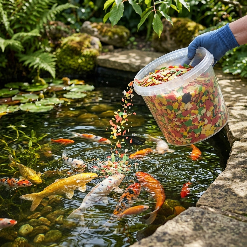 1kg Pond Flake Fish Food Bucket – Flake Mix for Surface Feeding