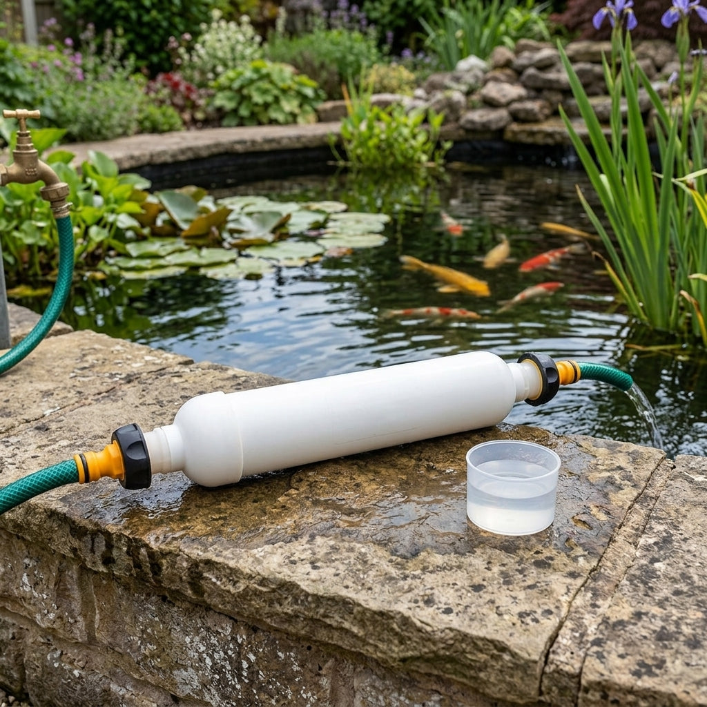 10" In-Line Pond Dechlorinator with Carbon & Ceramic Media, 150,000L Capacity
