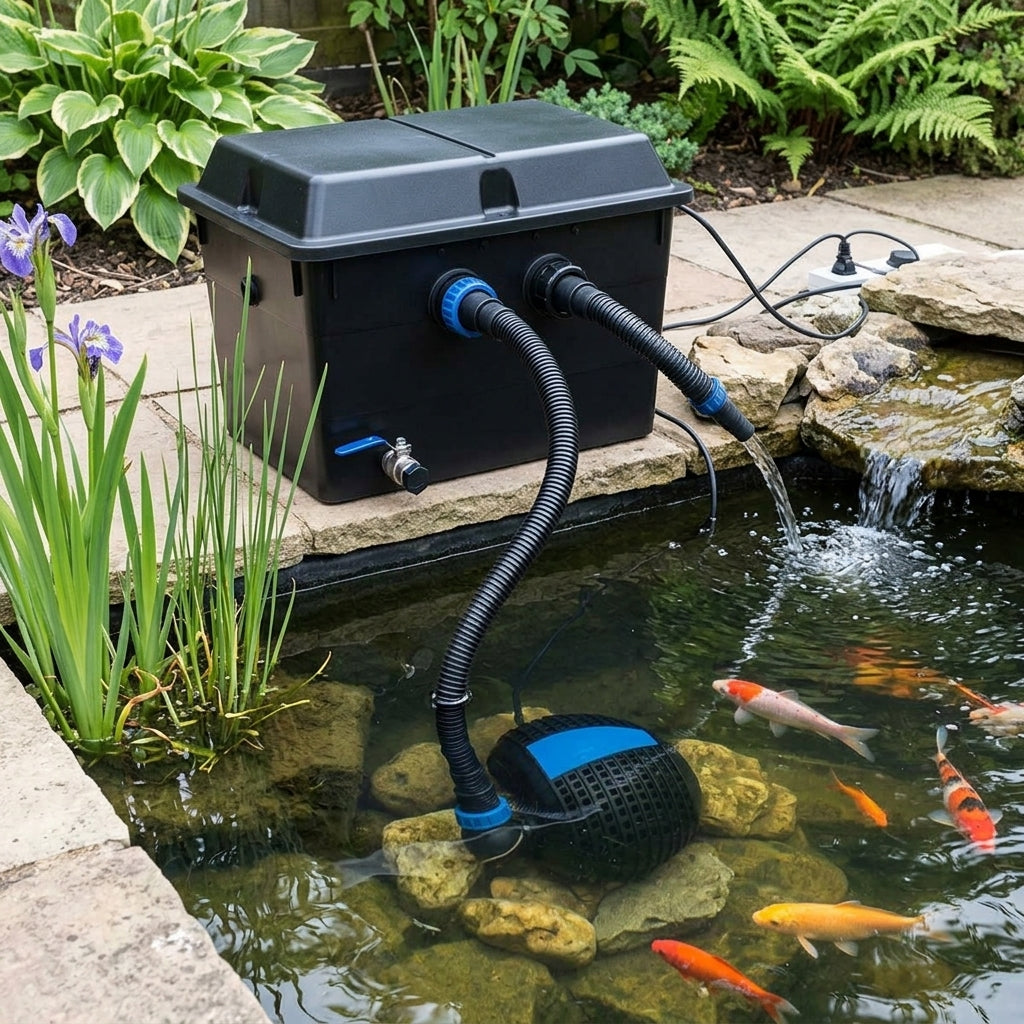 Pond Filter and Pump Set for 18,000L Ponds with 25W UVC and 6000 LPH Flow