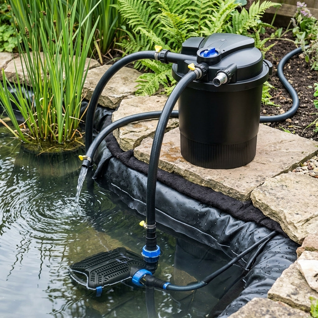 5.3m x 5.3m Pond Kit with Liner, Underlay & 14,000lph Pump, 36W UVC Filter