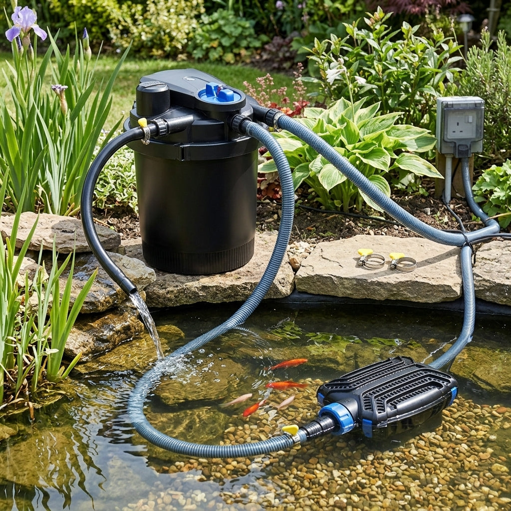 6000 Litre Pond Pump & Filter Set with Auto-Clean and UVC, 20W Pump