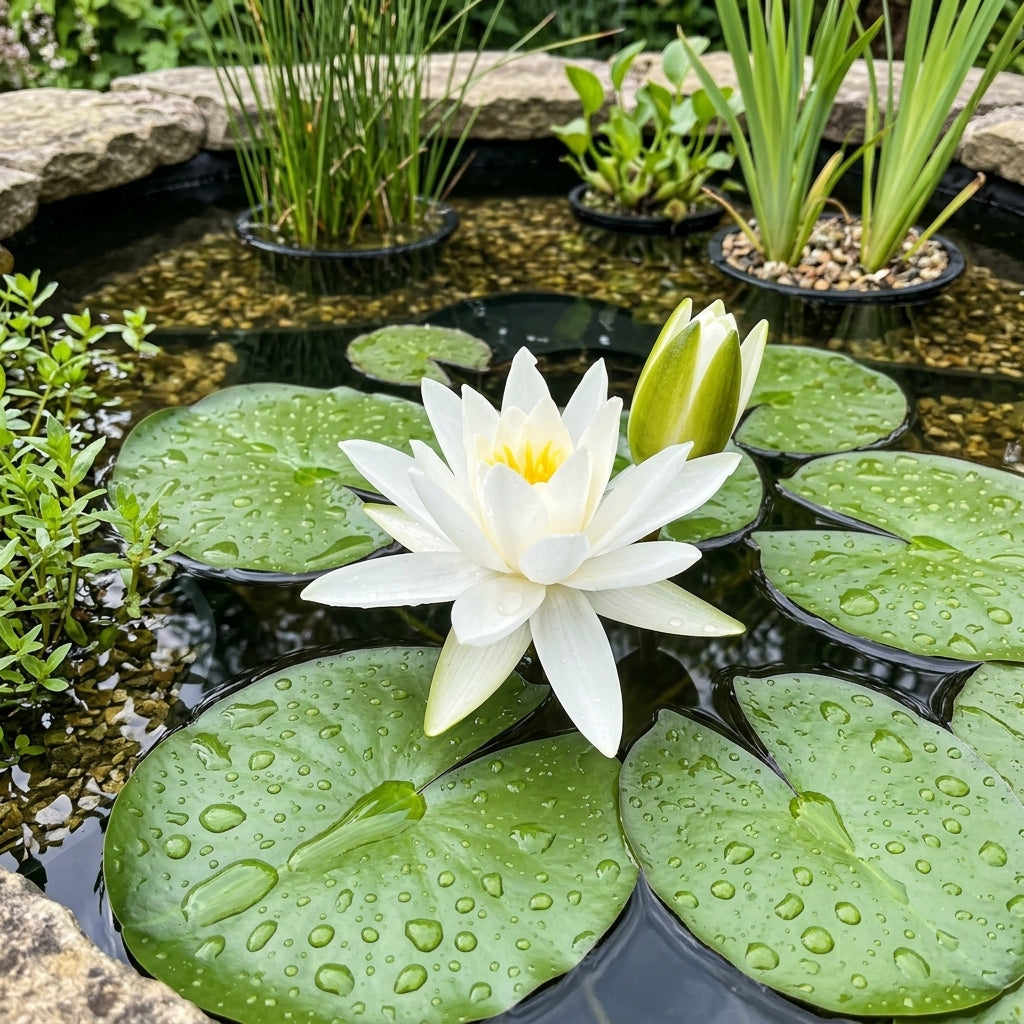 White Alba Nymphaea Water Lily, 3L pot