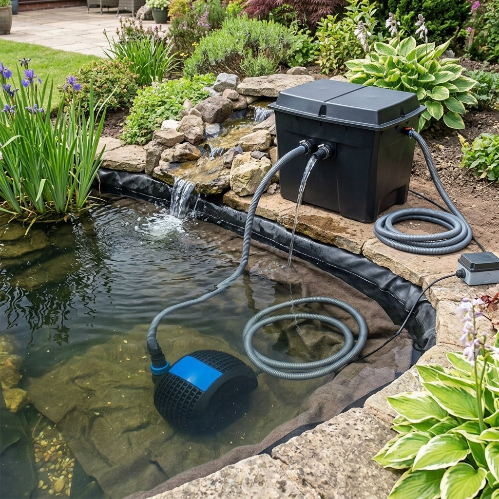 9m x 7m Large Pond Kit with Box Filter, Pump, Liner & Accessories