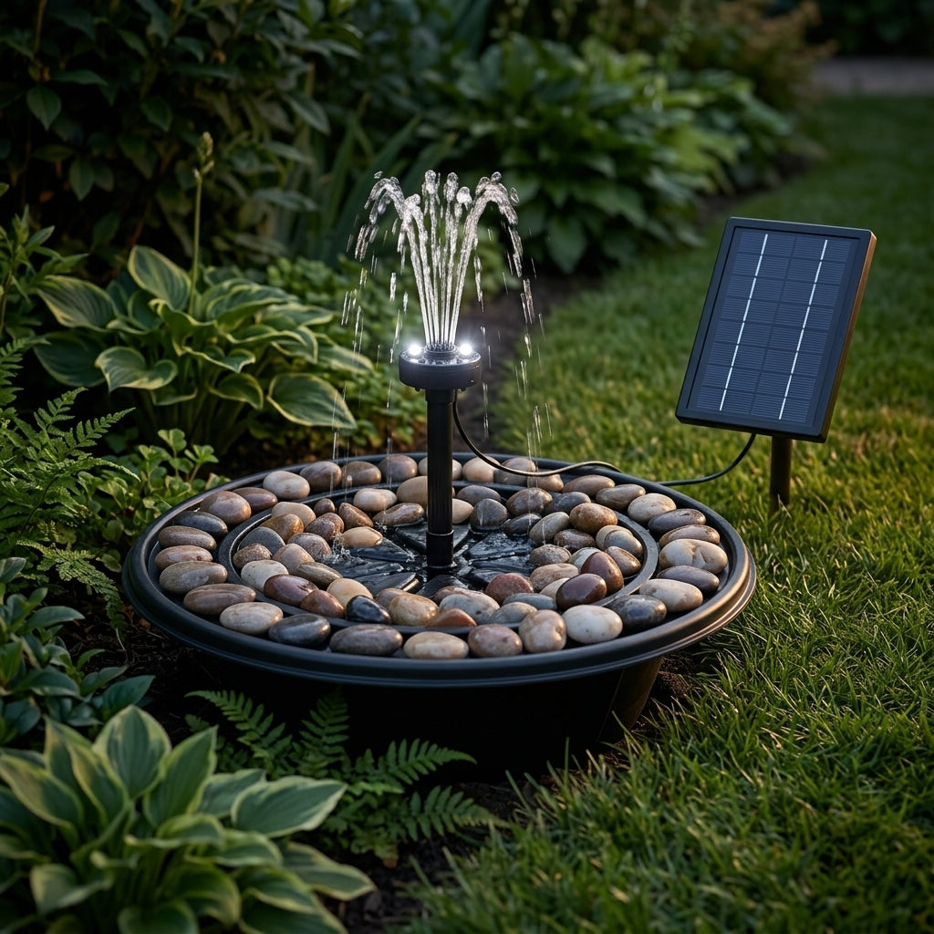 16 Litre Solar Pebble Pond Kit with Battery and LED Lighting