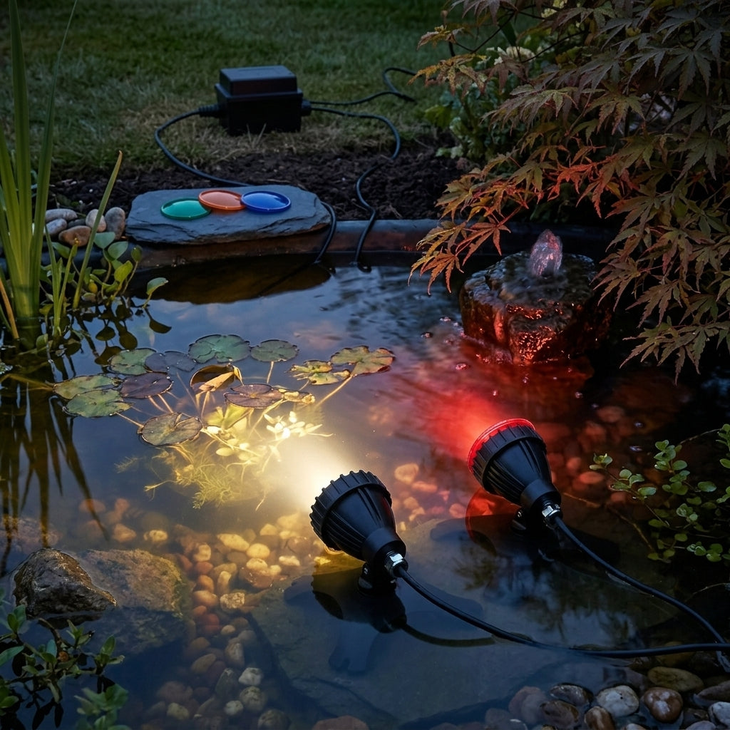 20W Halogen Pond Light Duo Set with Coloured Discs, Low Voltage