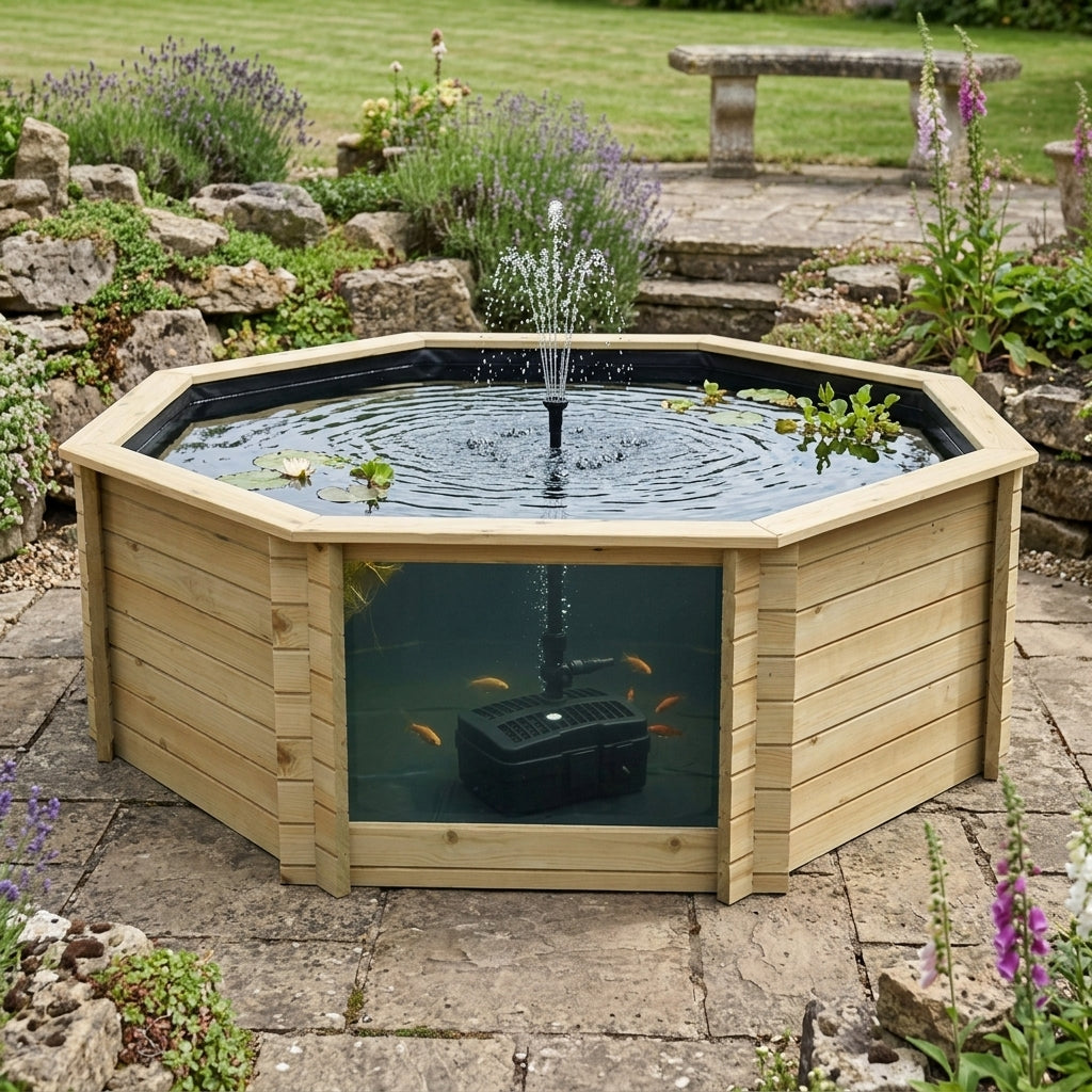 3.66m Octagon Raised Pond Kit, 44mm Boards, 10,976L Capacity, Pump Included