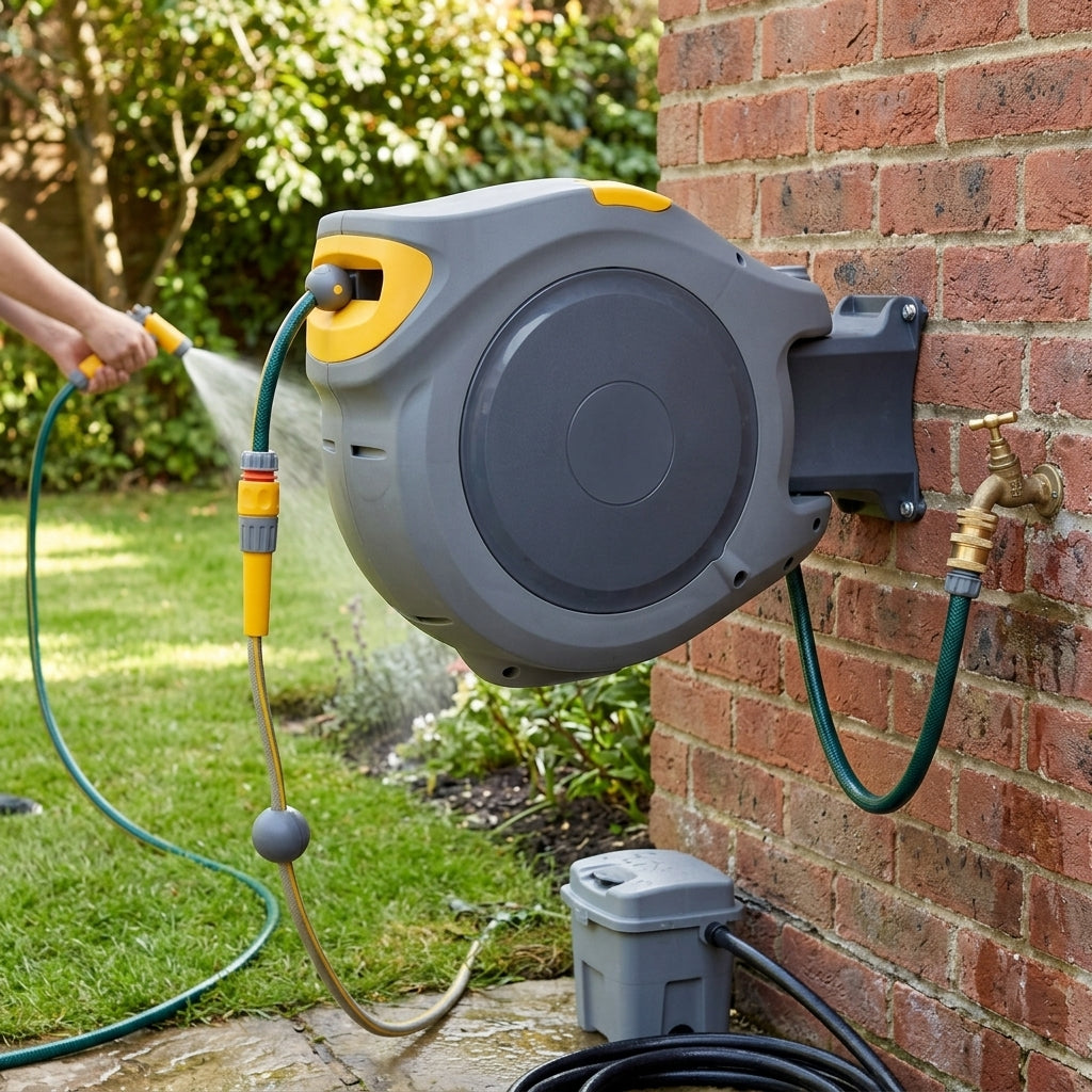 40m Wall Mounted Auto Rewind Hose Reel – High Capacity Garden Use