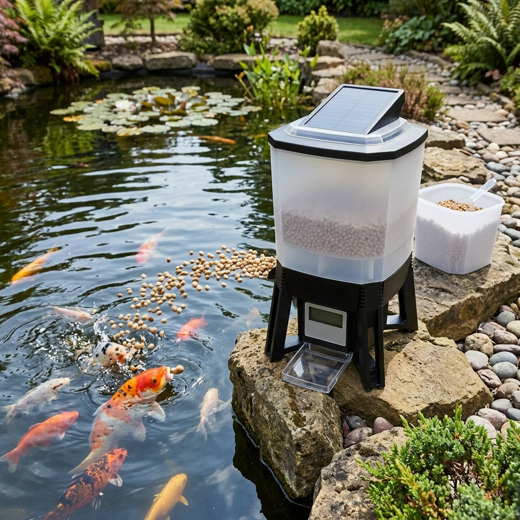 275x252x420mm Automatic Pond Feeder Solar Powered 6L Capacity