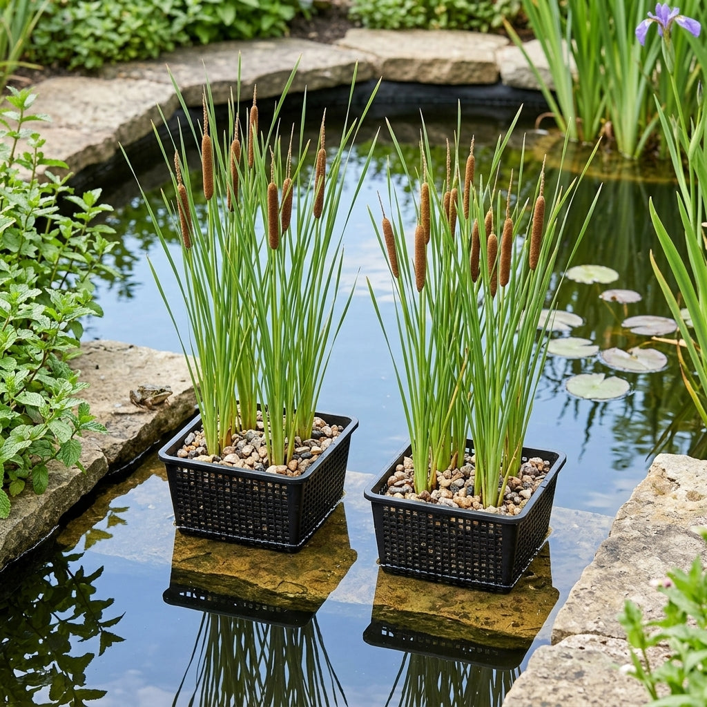 19cm Pond Plant Basket with Typha Plants – Set of 2