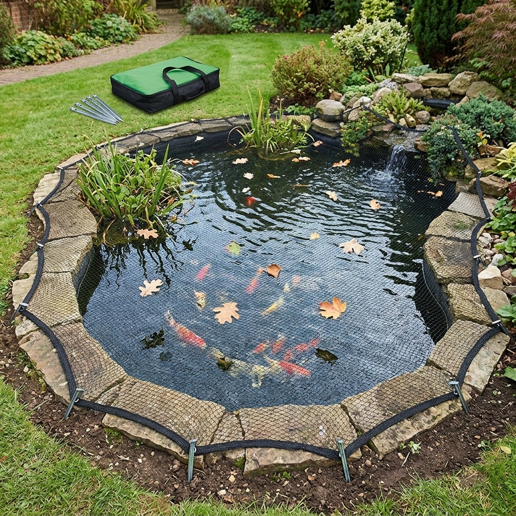 6m x 5m Pond Cover Net with 10mm Mesh and Fixing Pegs
