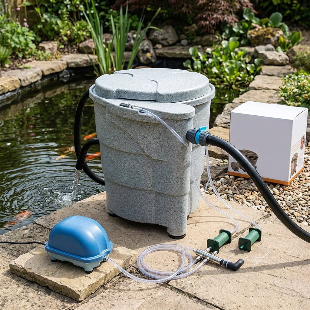 53x71x65.5cm Pond Filter Grey with 70lpm Air Pump, 80L Capacity